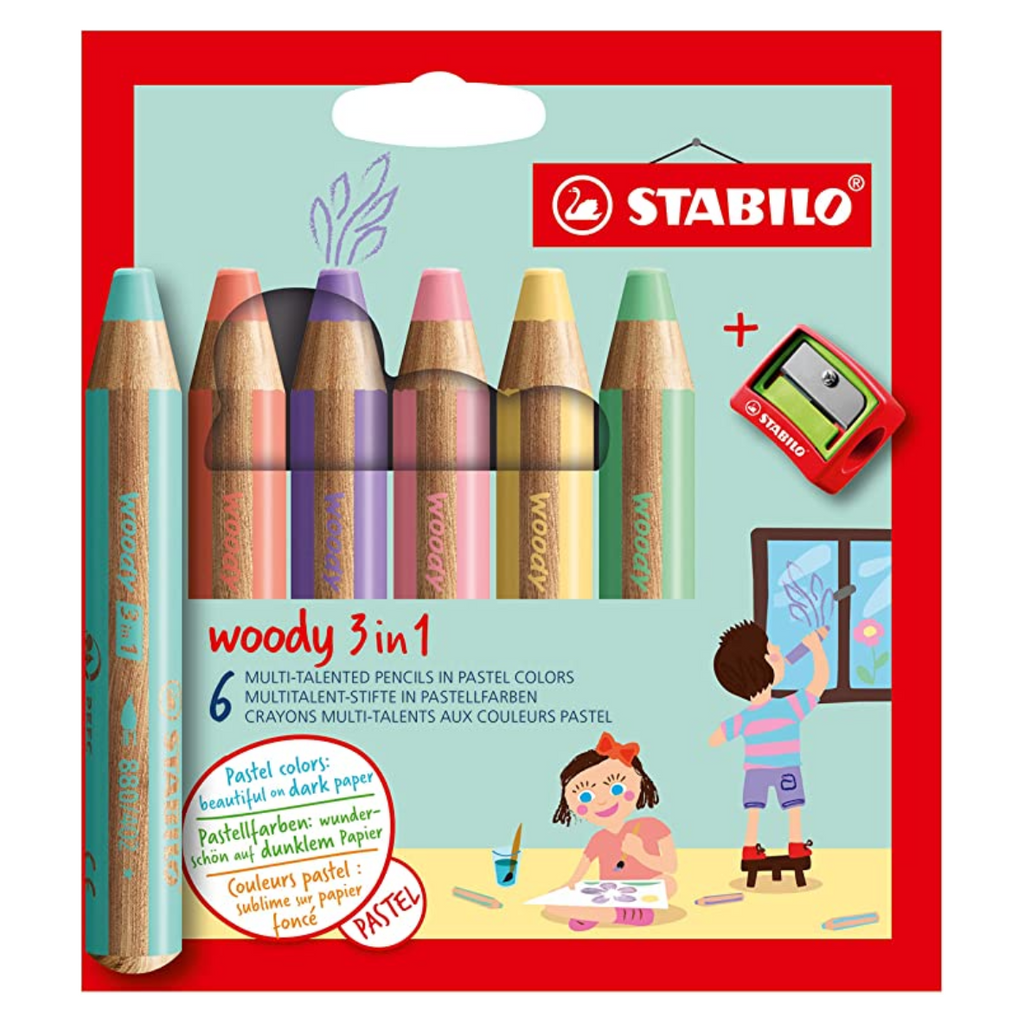 Boîte de 6 crayons de couleur pastel Woody