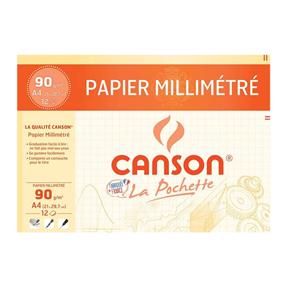 Pochette de 12 feuilles de papier millimétré