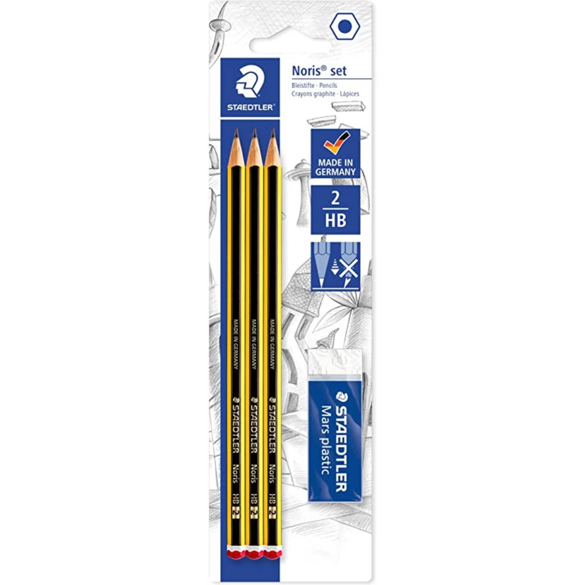 Pack de 3 crayons Noris HB & d' 1 gomme Mars